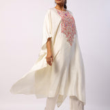 Ivory Silk Resham Embroidered Kaftan Set