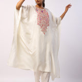 Ivory Silk Resham Embroidered Kaftan Set