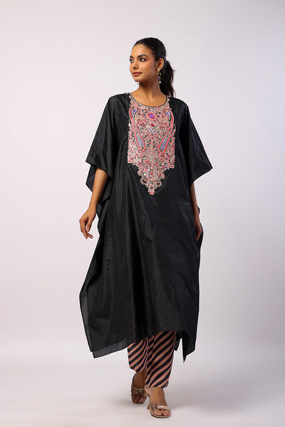 Black Silk Navratan Embroidered Kaftan