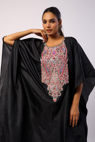 Black Silk Navratan Embroidered Kaftan