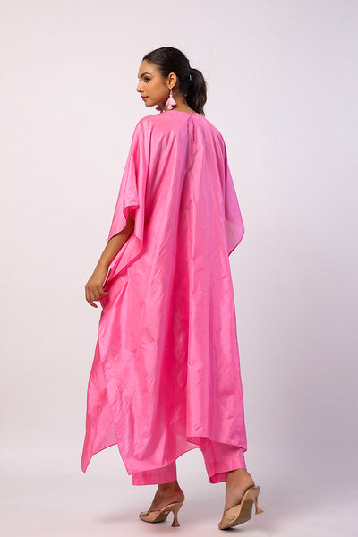 Pink Silk Resham Embordered Kaftan Set