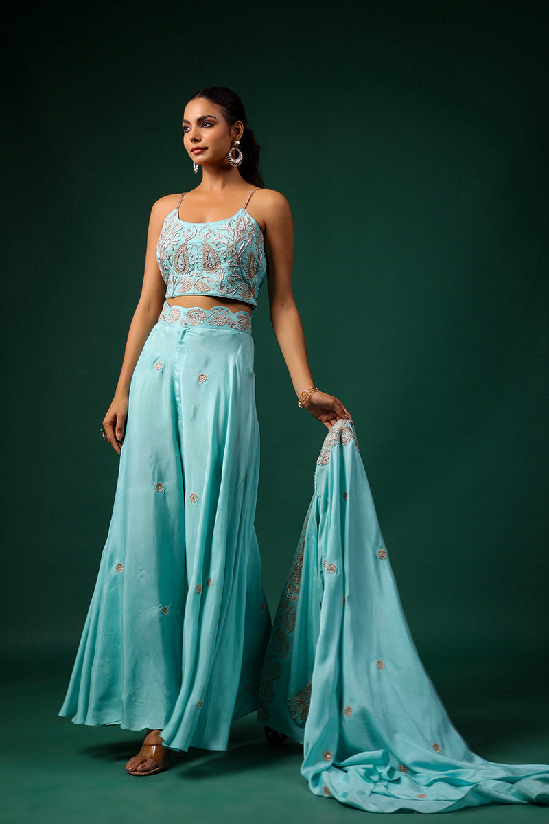 Aqua Embroidered Nargis Cape Set