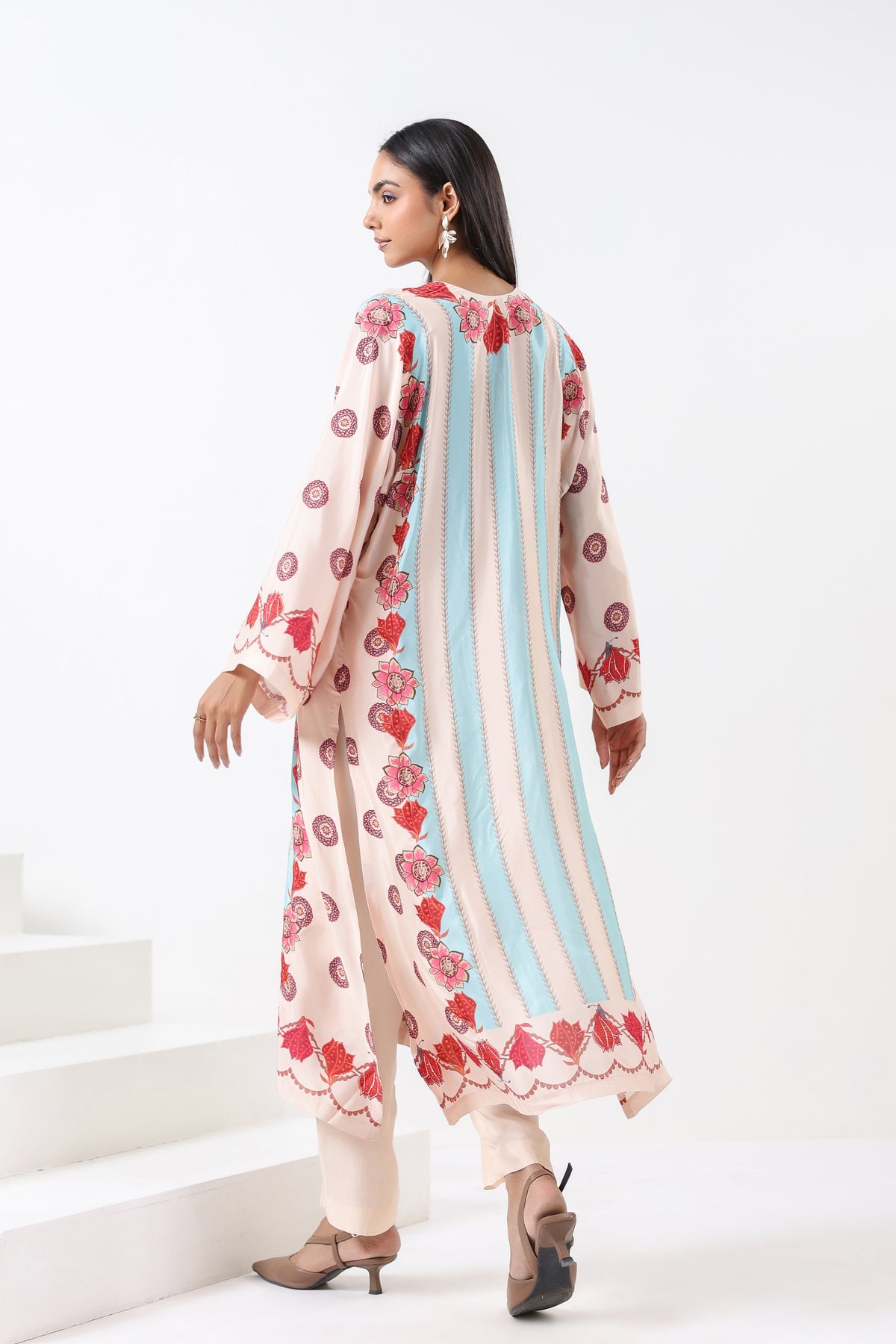 Ivory & Aqua Printed Embroidered Kurta Set