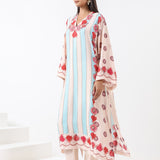 Ivory & Aqua Printed Embroidered Kurta Set