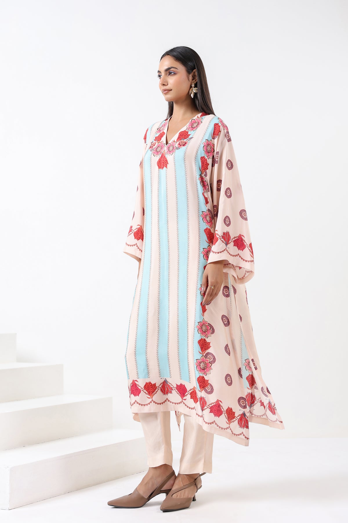 Ivory & Aqua Printed Embroidered Kurta Set