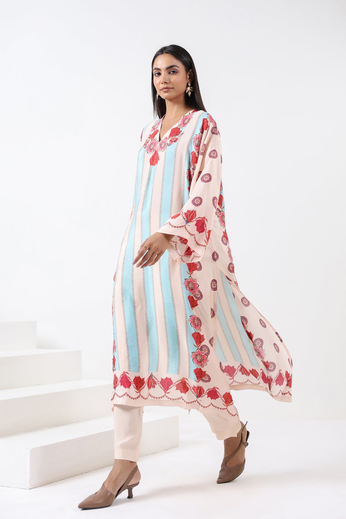 Ivory & Aqua Printed Embroidered Kurta Set