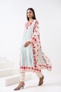 Ivory & Aqua Printed Embroidered Kurta Set