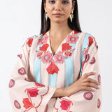 Ivory & Aqua Printed Embroidered Kurta Set