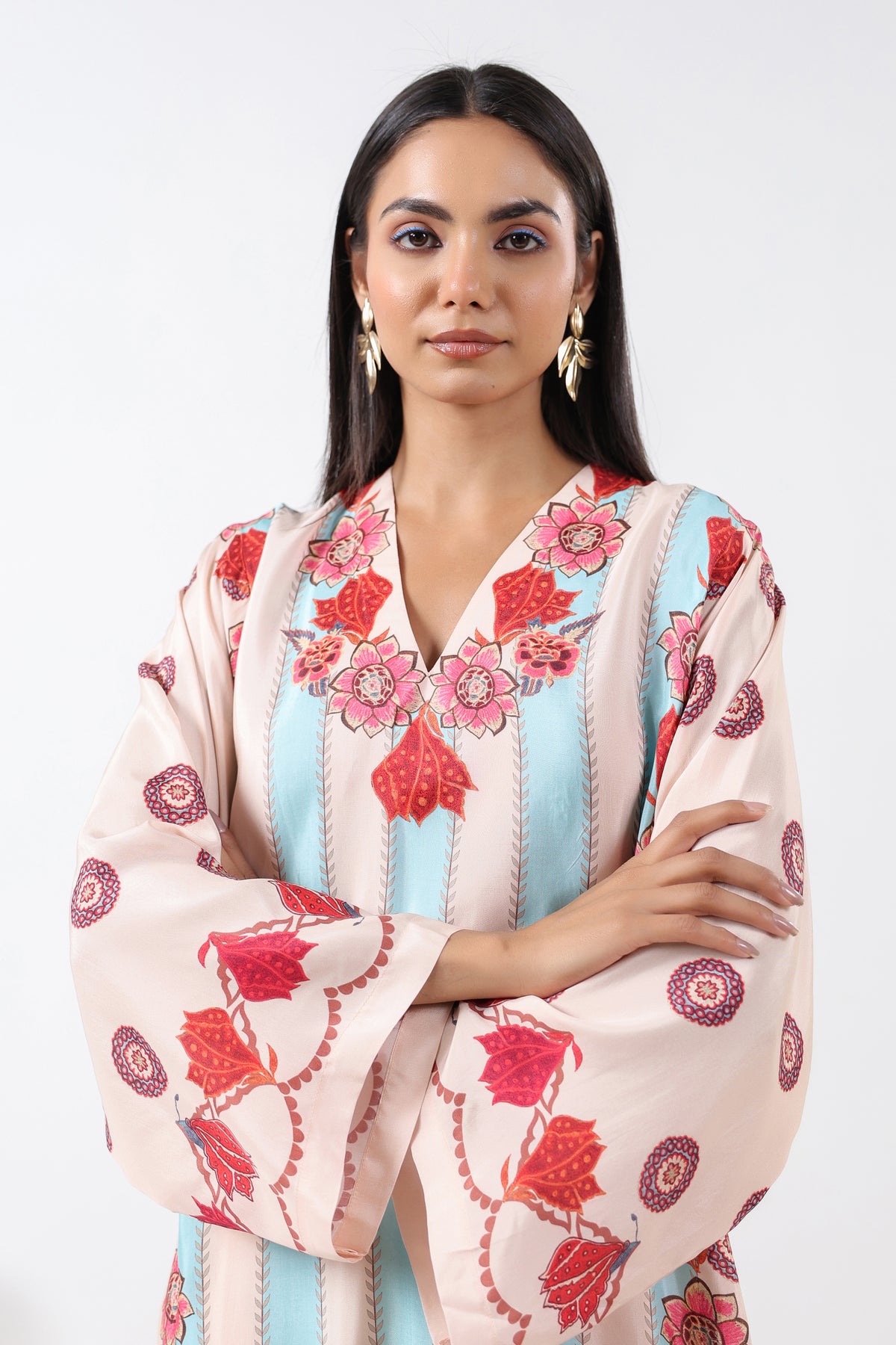Ivory & Aqua Printed Embroidered Kurta Set