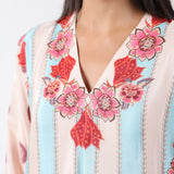 Ivory & Aqua Printed Embroidered Kurta Set