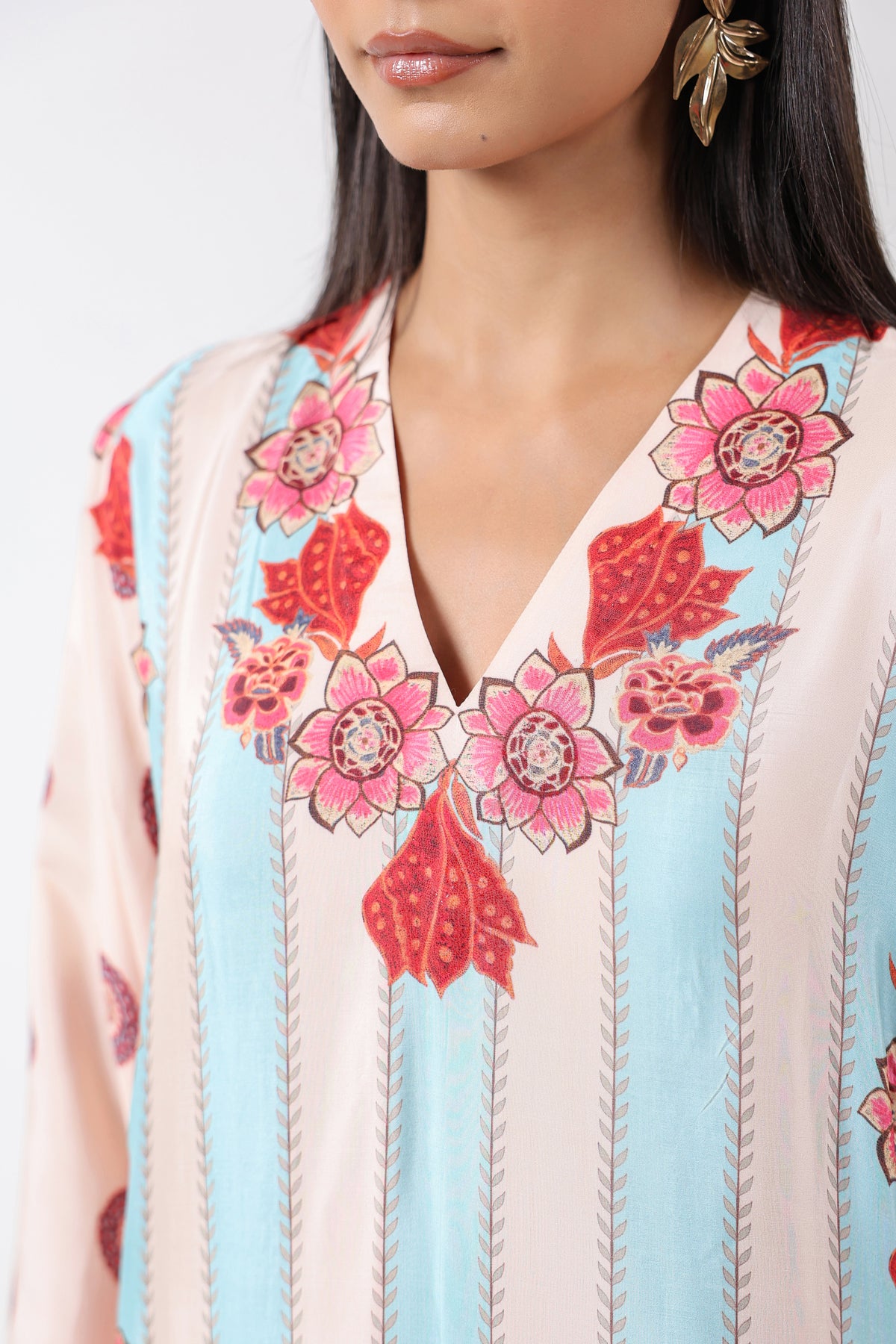 Ivory & Aqua Printed Embroidered Kurta Set