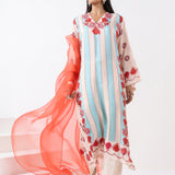 Ivory & Aqua Printed Embroidered Kurta Set