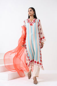 Ivory & Aqua Printed Embroidered Kurta Set