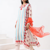 Ivory & Aqua Printed Embroidered Kurta Set