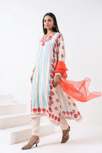 Ivory & Aqua Printed Embroidered Kurta Set