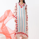 Ivory & Aqua Printed Embroidered Kurta Set