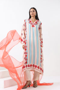 Ivory & Aqua Printed Embroidered Kurta Set
