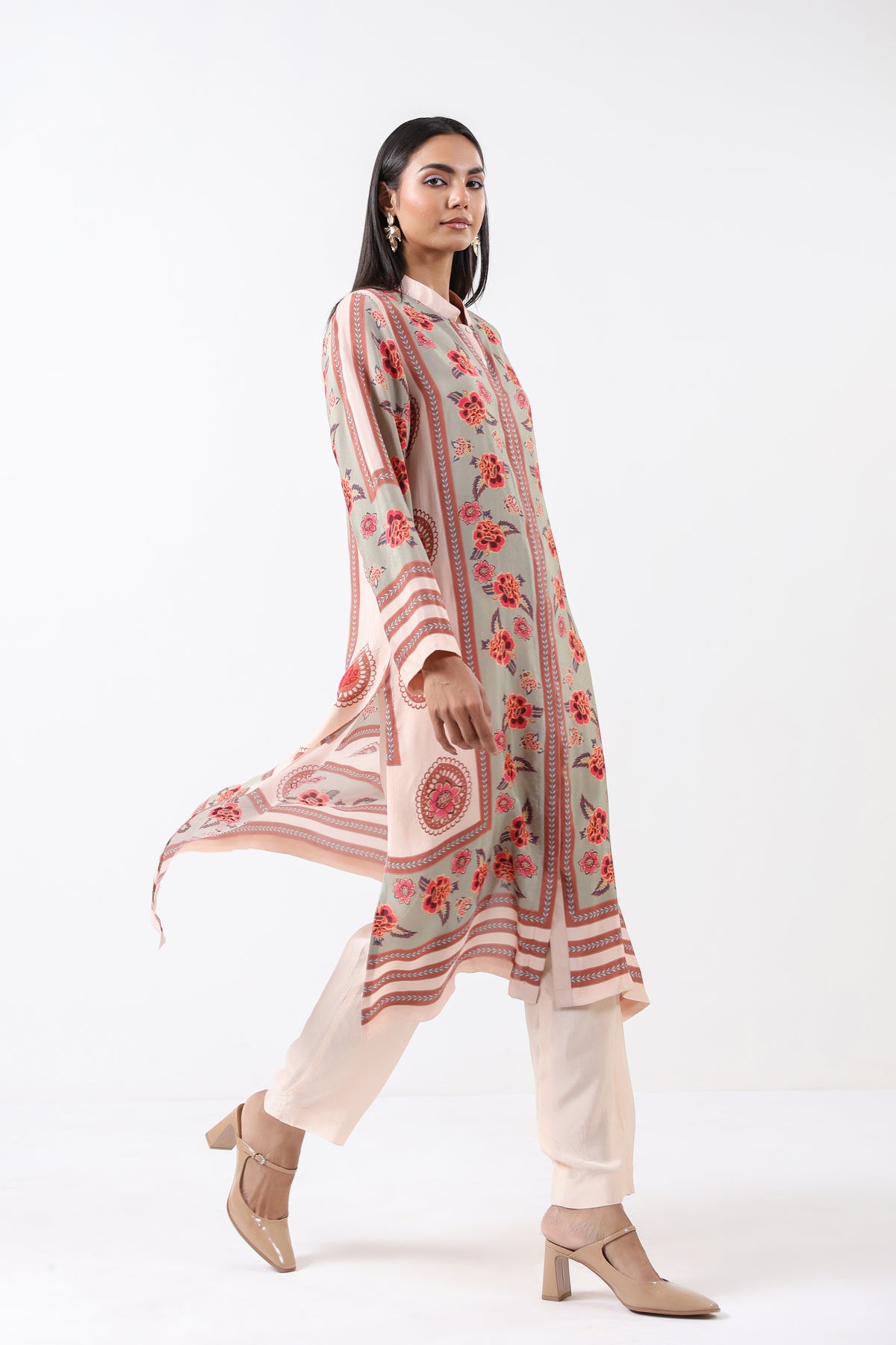 Feroza Sage Placement Printed Kurta Set