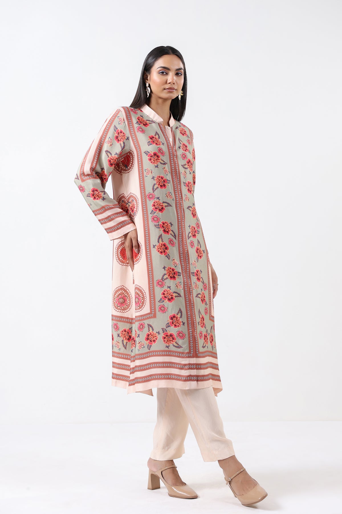 Feroza Sage Placement Printed Kurta Set