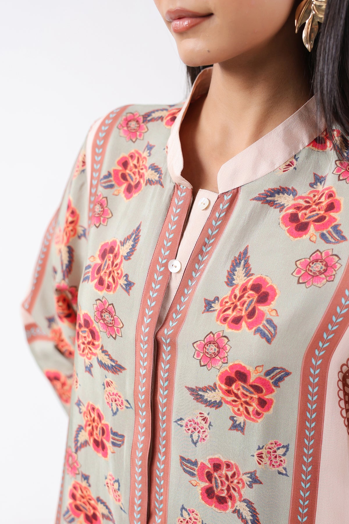 Feroza Sage Placement Printed Kurta Set