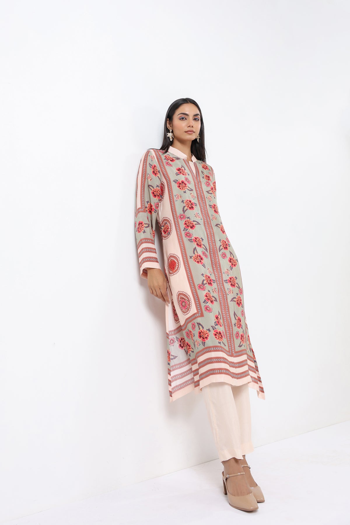 Feroza Sage Placement Printed Kurta Set