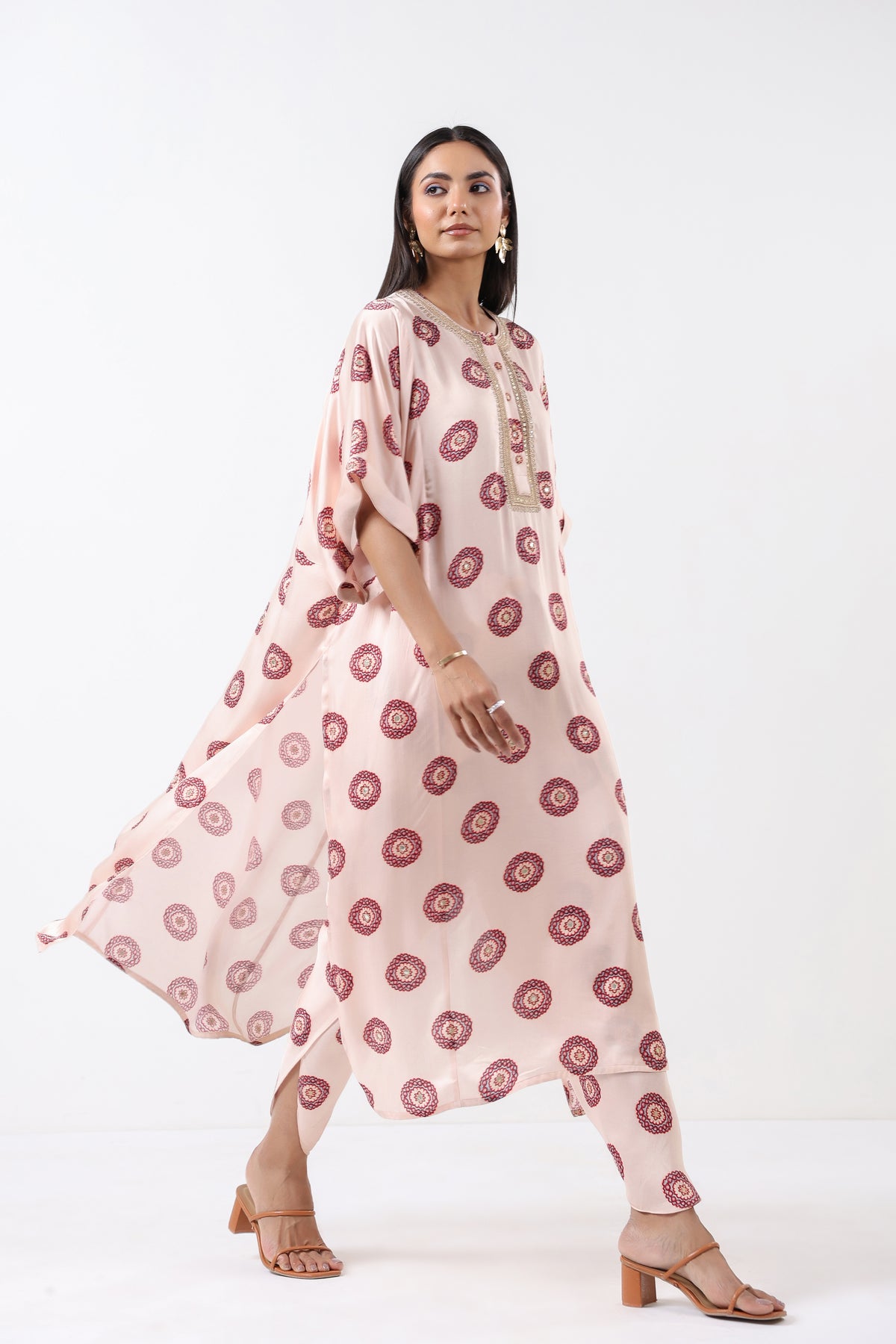 Ivory Printed Embroidered Chameli Kaftan Set