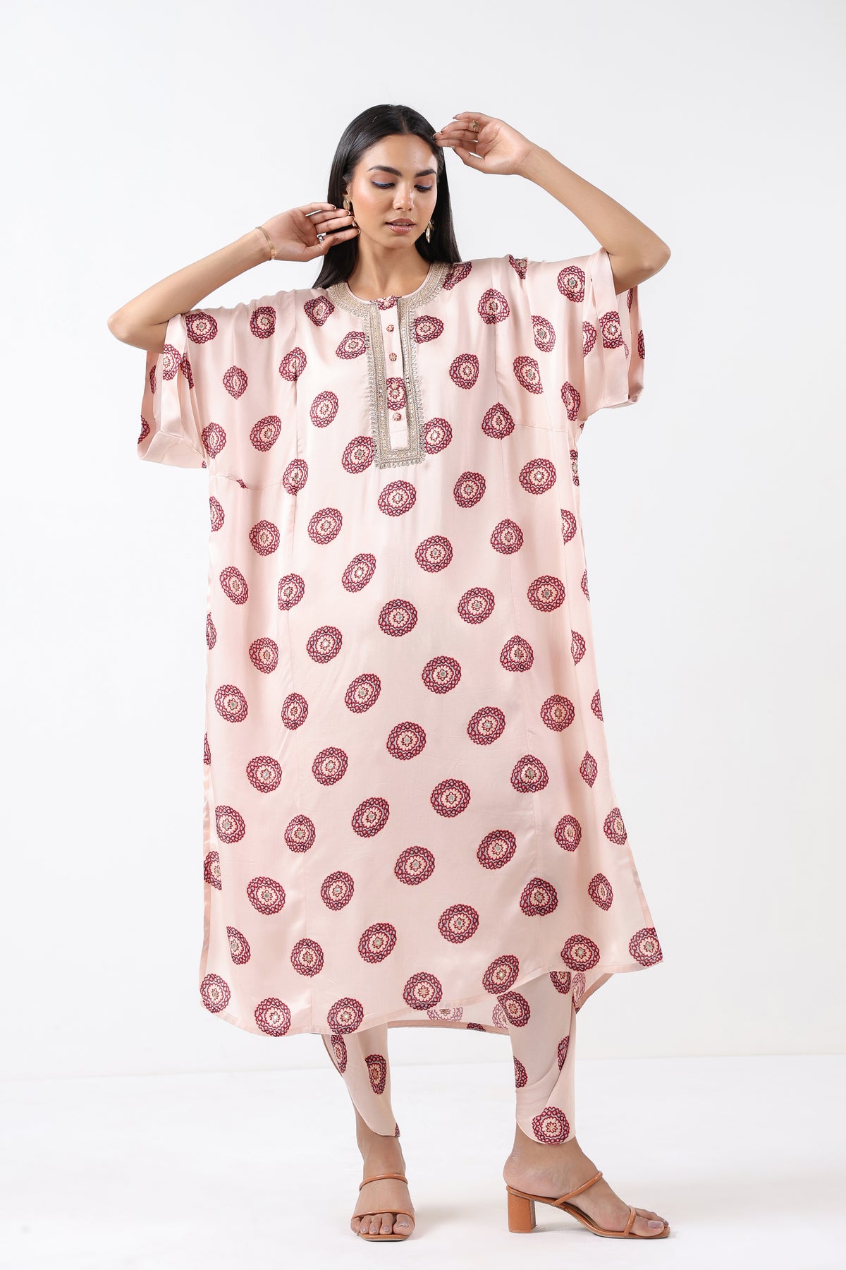 Ivory Printed Embroidered Chameli Kaftan Set