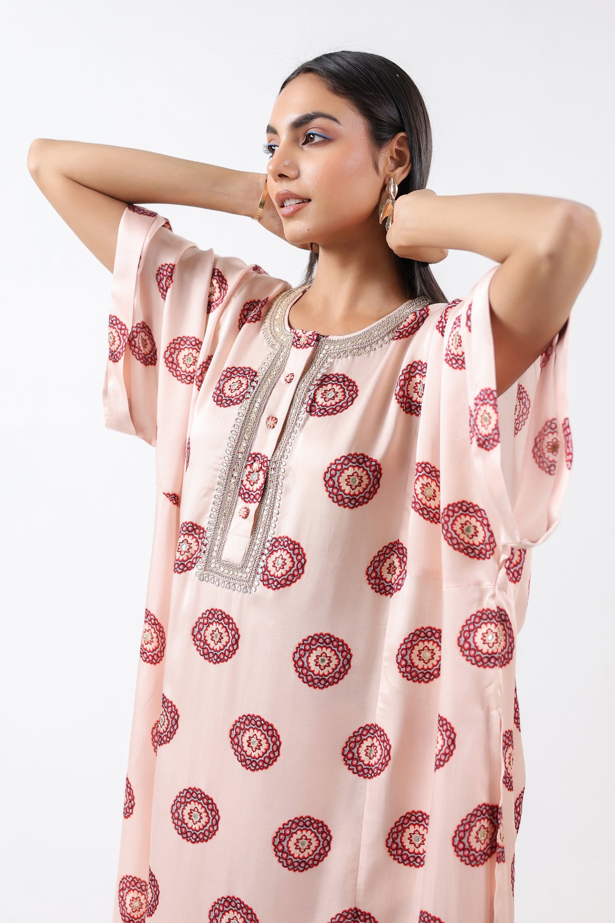 Ivory Printed Embroidered Chameli Kaftan Set