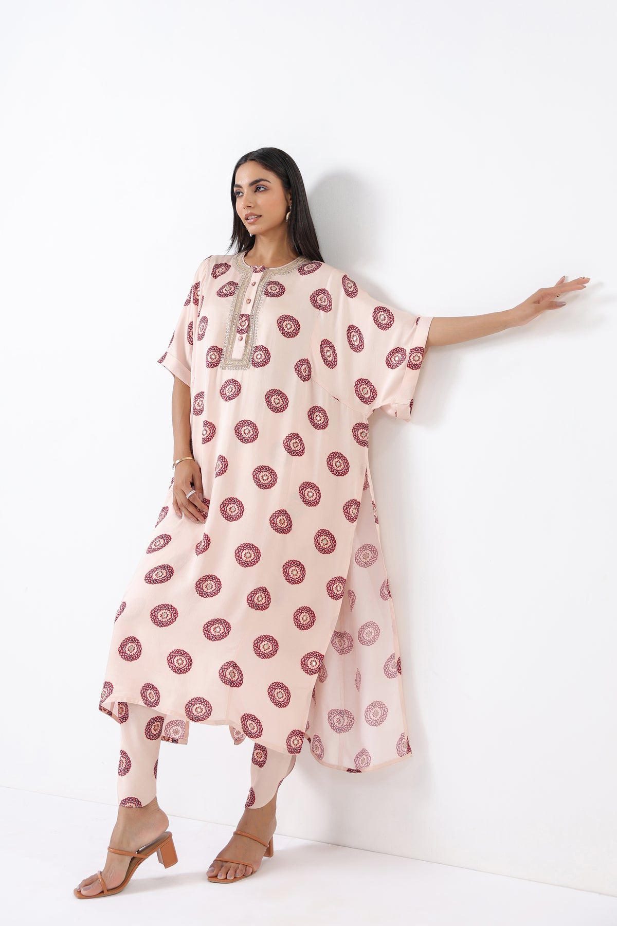 Ivory Printed Embroidered Chameli Kaftan Set