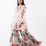 Ivory & Aqua Printed Embroidered Sharara Set