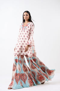 Ivory & Aqua Printed Embroidered Sharara Set
