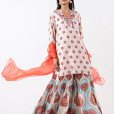 Ivory & Aqua Printed Embroidered Sharara Set