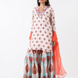 Ivory & Aqua Printed Embroidered Sharara Set