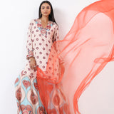 Ivory & Aqua Printed Embroidered Sharara Set