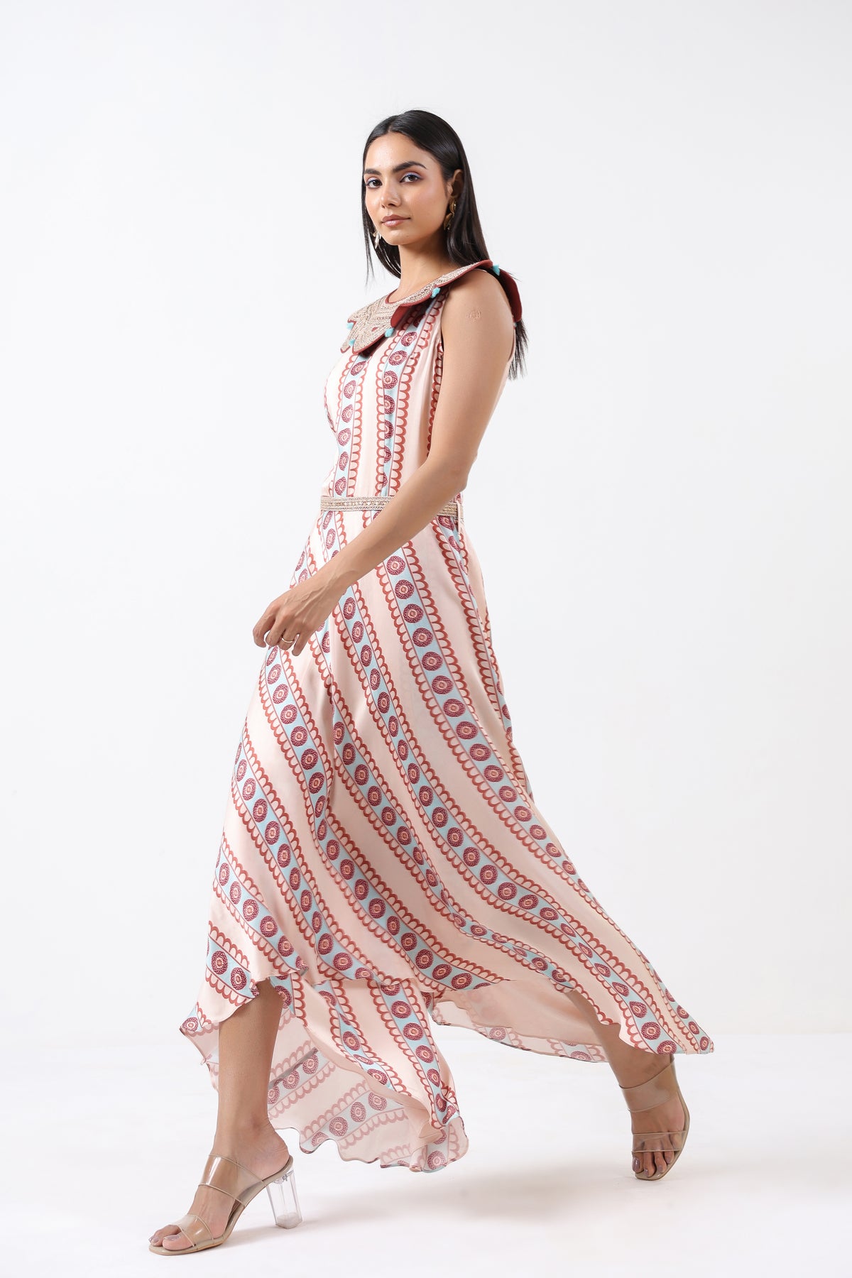 Aqua Printed Embroidered Jumpsuit