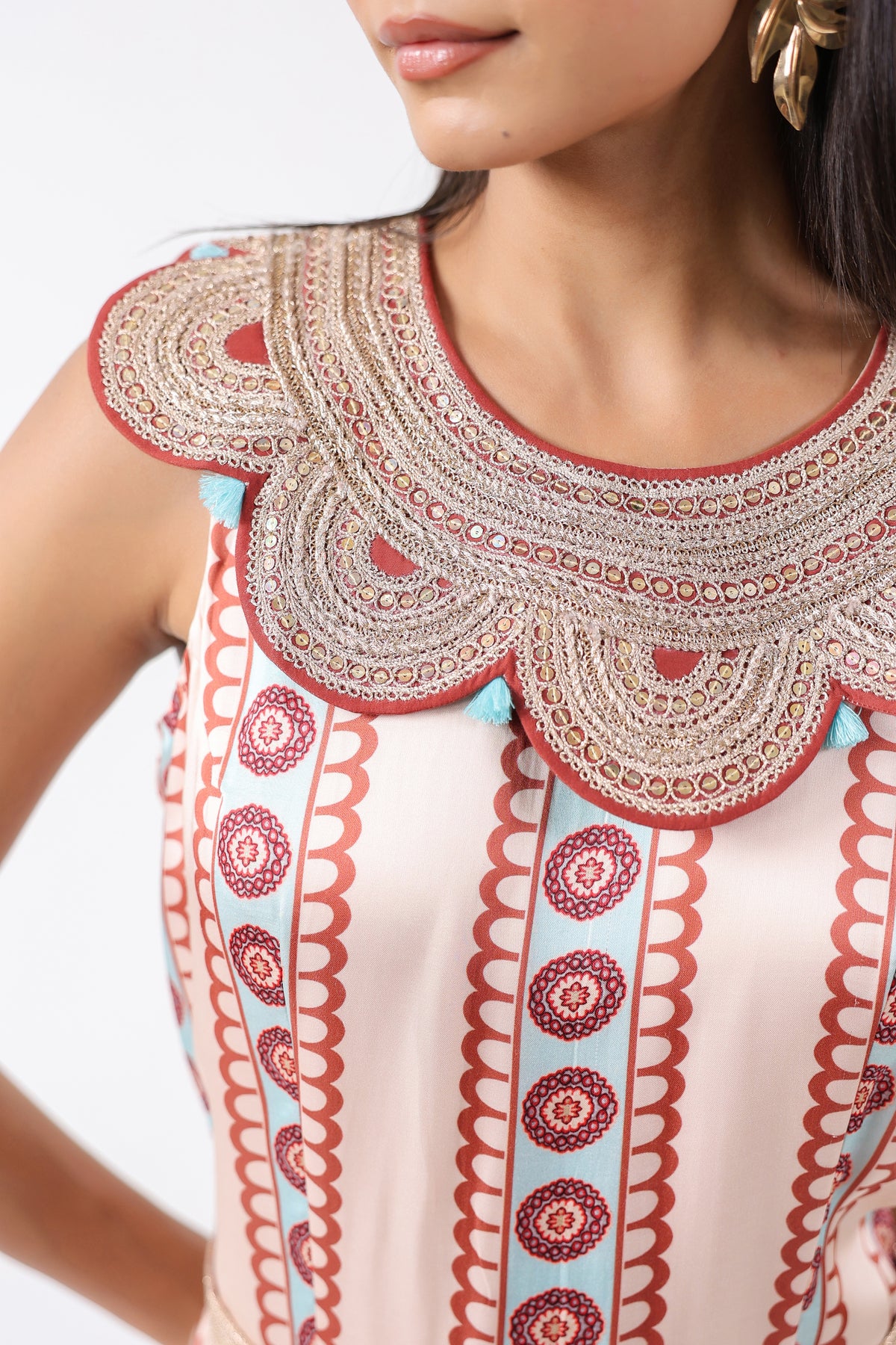 Aqua Printed Embroidered Jumpsuit