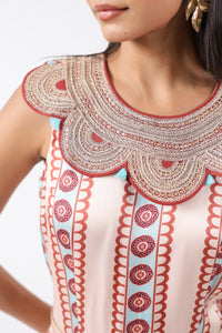 Aqua Printed Embroidered Jumpsuit