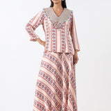 Sage Printed Embroidered Skirt Set