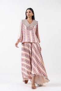 Aqua Printed Embroidered Skirt Set
