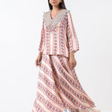 Sage Printed Embroidered Skirt Set