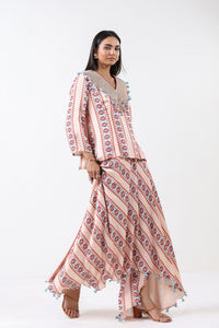 Aqua Printed Embroidered Skirt Set