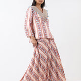 Sage Printed Embroidered Skirt Set