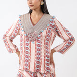 Sage Printed Embroidered Skirt Set
