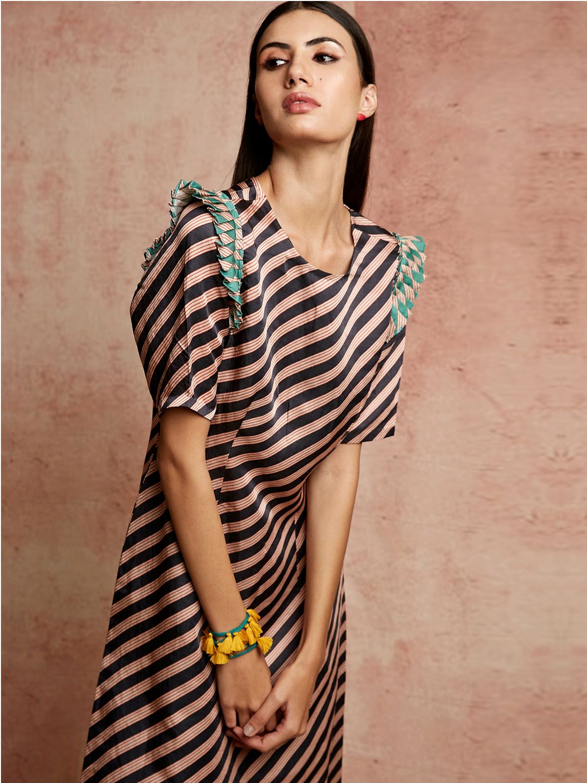 Amer Black Beige Fitted Dress