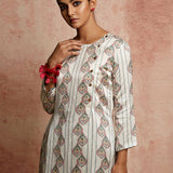 Amer Ivory Striped Buti Kurta