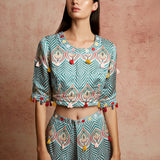 Amer Multi Colour Crop Top With Wrap Pants