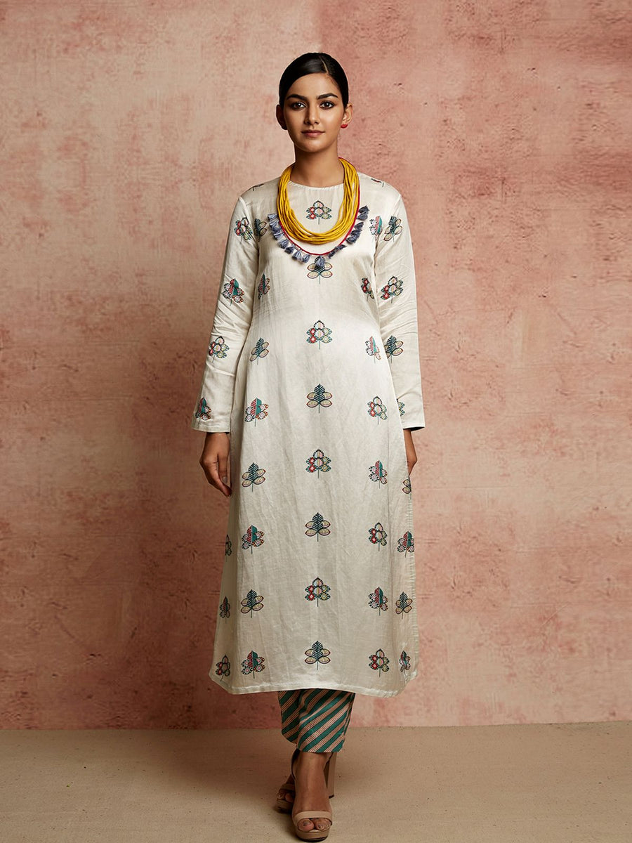 Amer Ivory Mix Buti Kurta