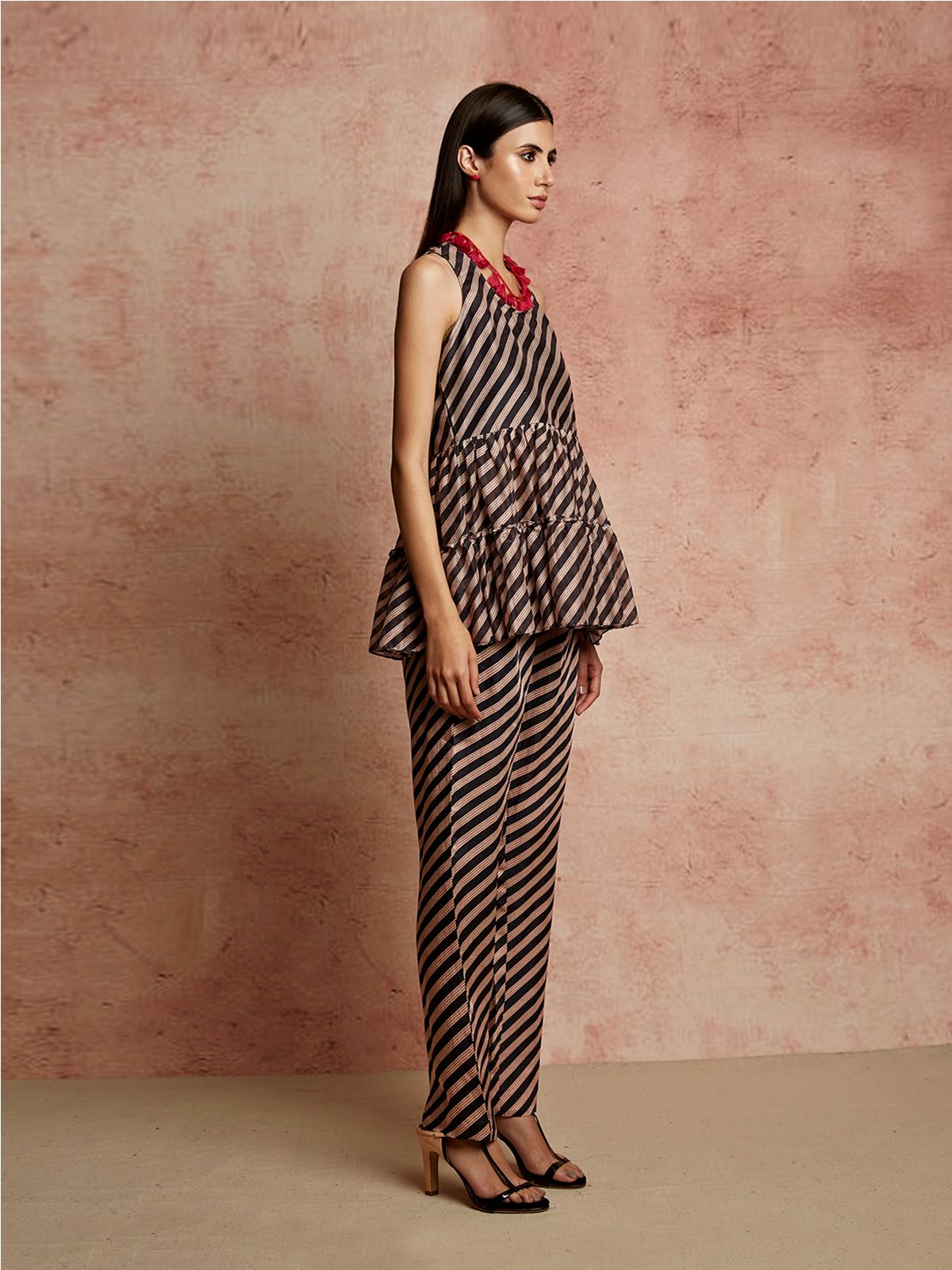 Amer Black Diagonal Stripes Pants