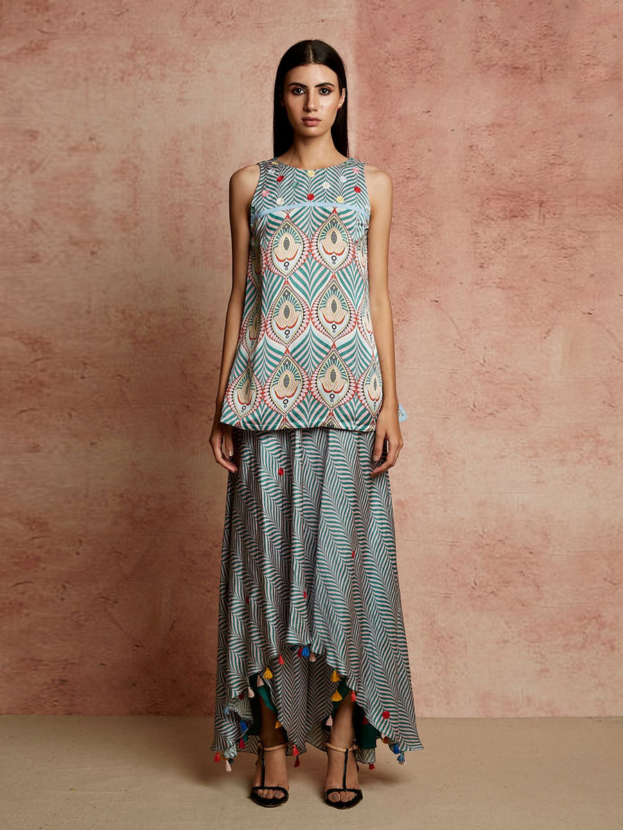 Amer Multicolor Top With Skirt Pant