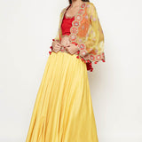 Morbagh Yellow Lehenga With Top And Embroidered Cape
